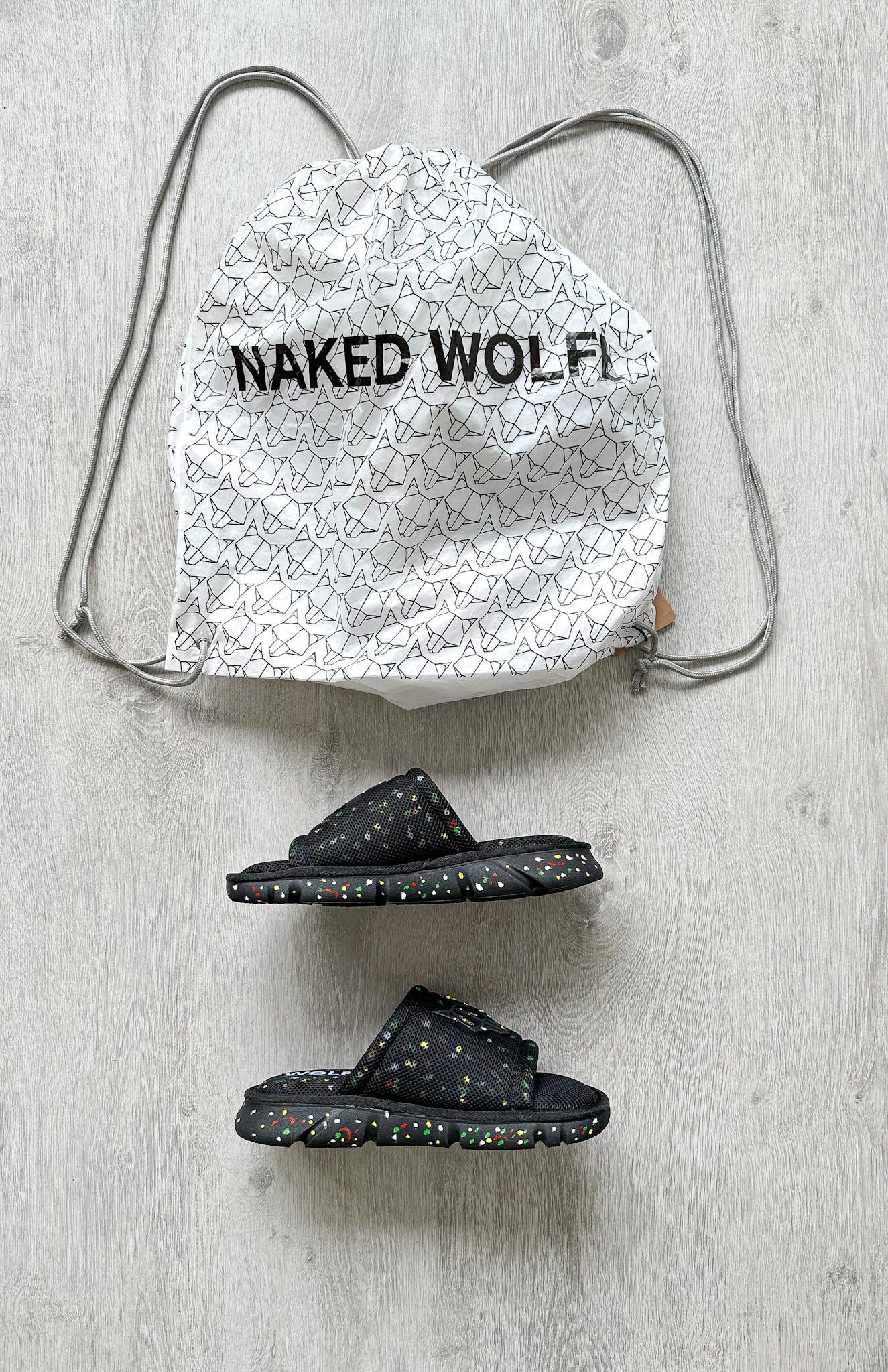NAKED WOLFE Black Wolfe Embossed Graffiti Army Mesh Sandals Slide - House Of Huntington