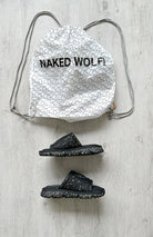 NAKED WOLFE Black Wolfe Embossed Graffiti Army Mesh Sandals Slide - House Of Huntington