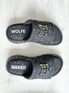 NAKED WOLFE Black Wolfe Embossed Graffiti Army Mesh Sandals Slide - House Of Huntington