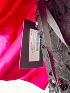 Richard Quinn Margot Pink Ruffle One Shoulder Overlay Black Silk Lace Mini Dress - House Of Huntington