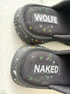 NAKED WOLFE Black Wolfe Embossed Graffiti Army Mesh Sandals Slide - House Of Huntington