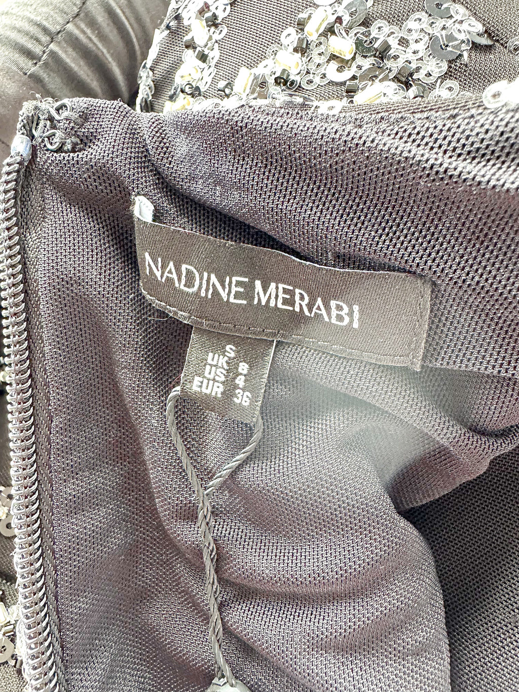 Nadine Merabi Black Lexi Beaded Embellished Feather Hem Mini Dress