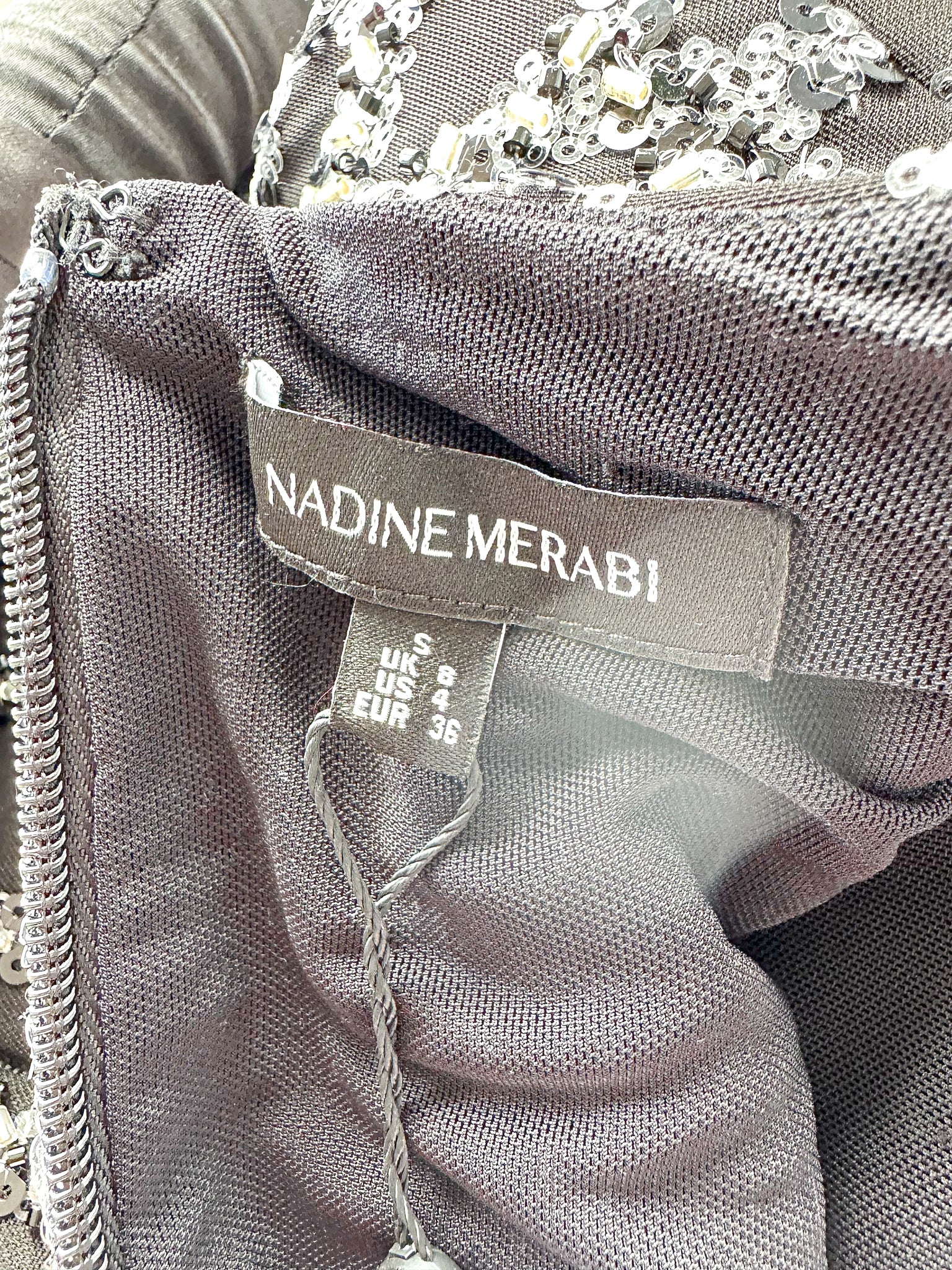 Nadine Merabi Black Lexi Beaded Embellished Feather Hem Mini Dress