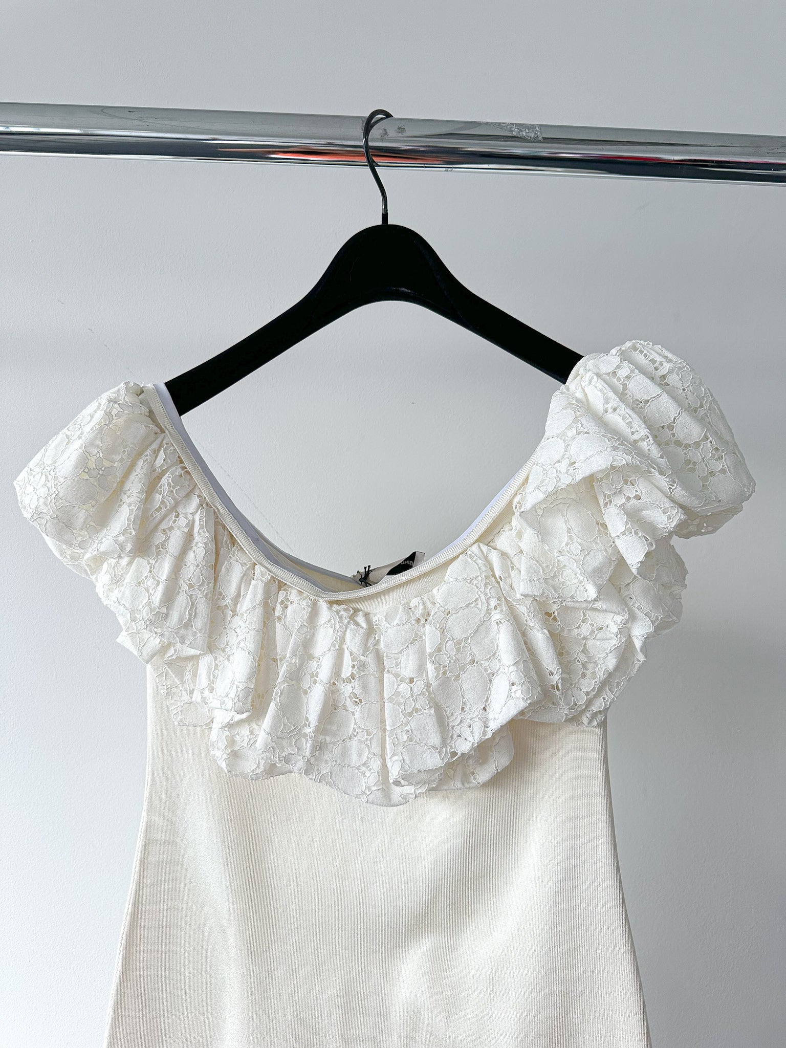 Alexandra Vauthier White Voluminous Ruffle Trim Off Shoulder Mini Dress - House Of Huntington