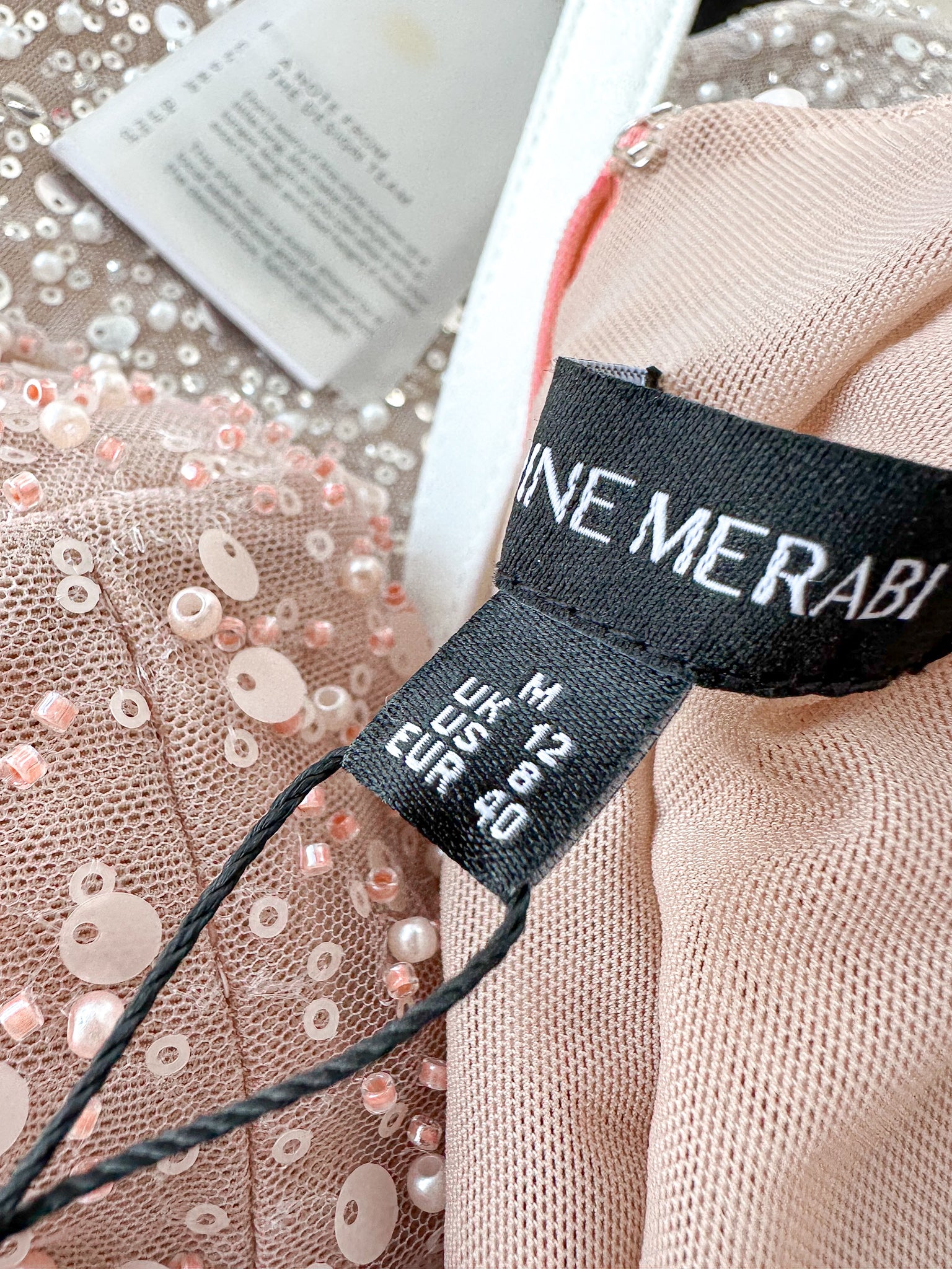 Nadine Merabi Pink Amelia Pearl Sequinned Feather Trim Cuff Jumpsuit