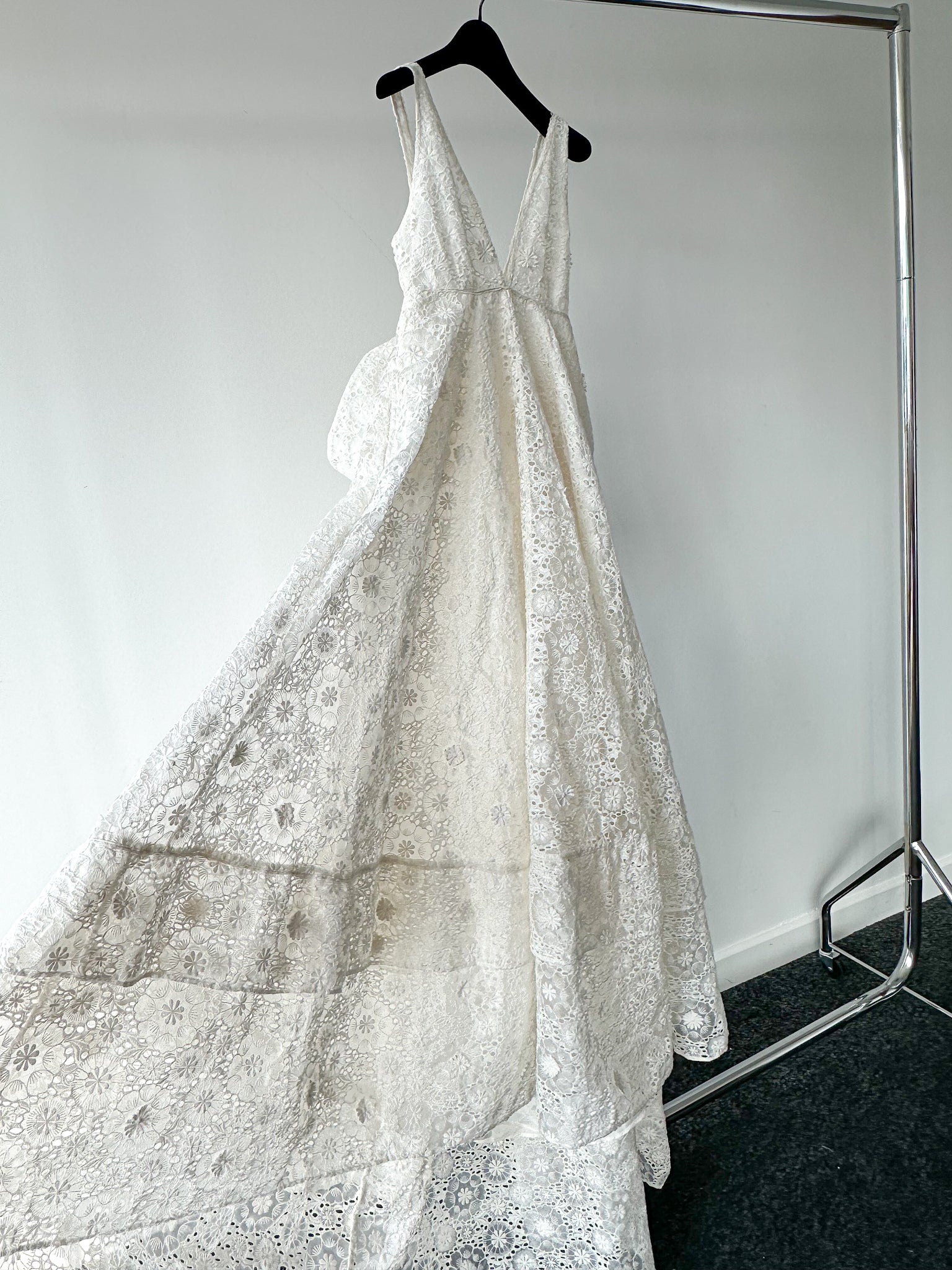 LoveShackFancy Bridal White Romantic Lace Bow Back Wedding Gown - House Of Huntington