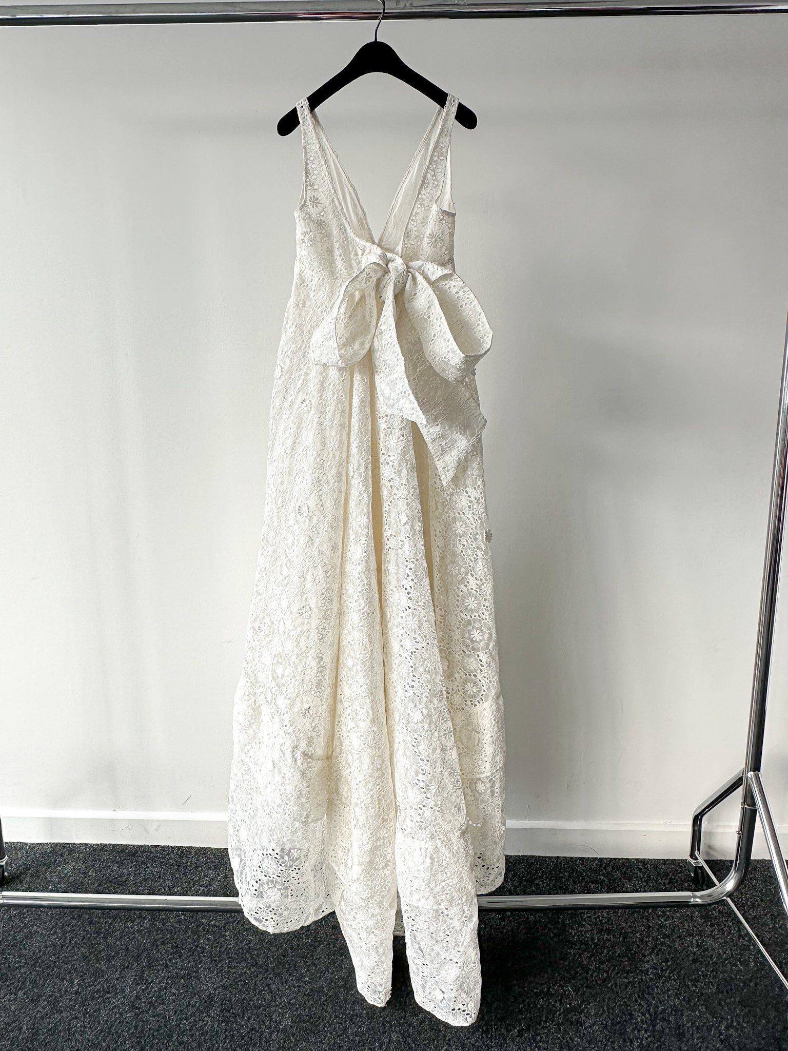 LoveShackFancy Bridal White Romantic Lace Bow Back Wedding Gown - House Of Huntington