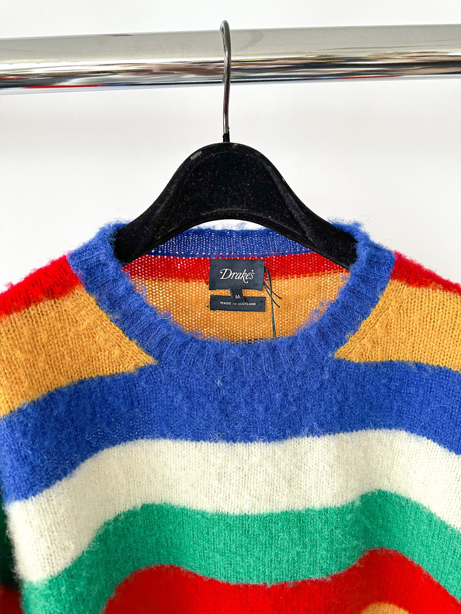 Drake's Shetland Jumper In Multi Coloured Stripe