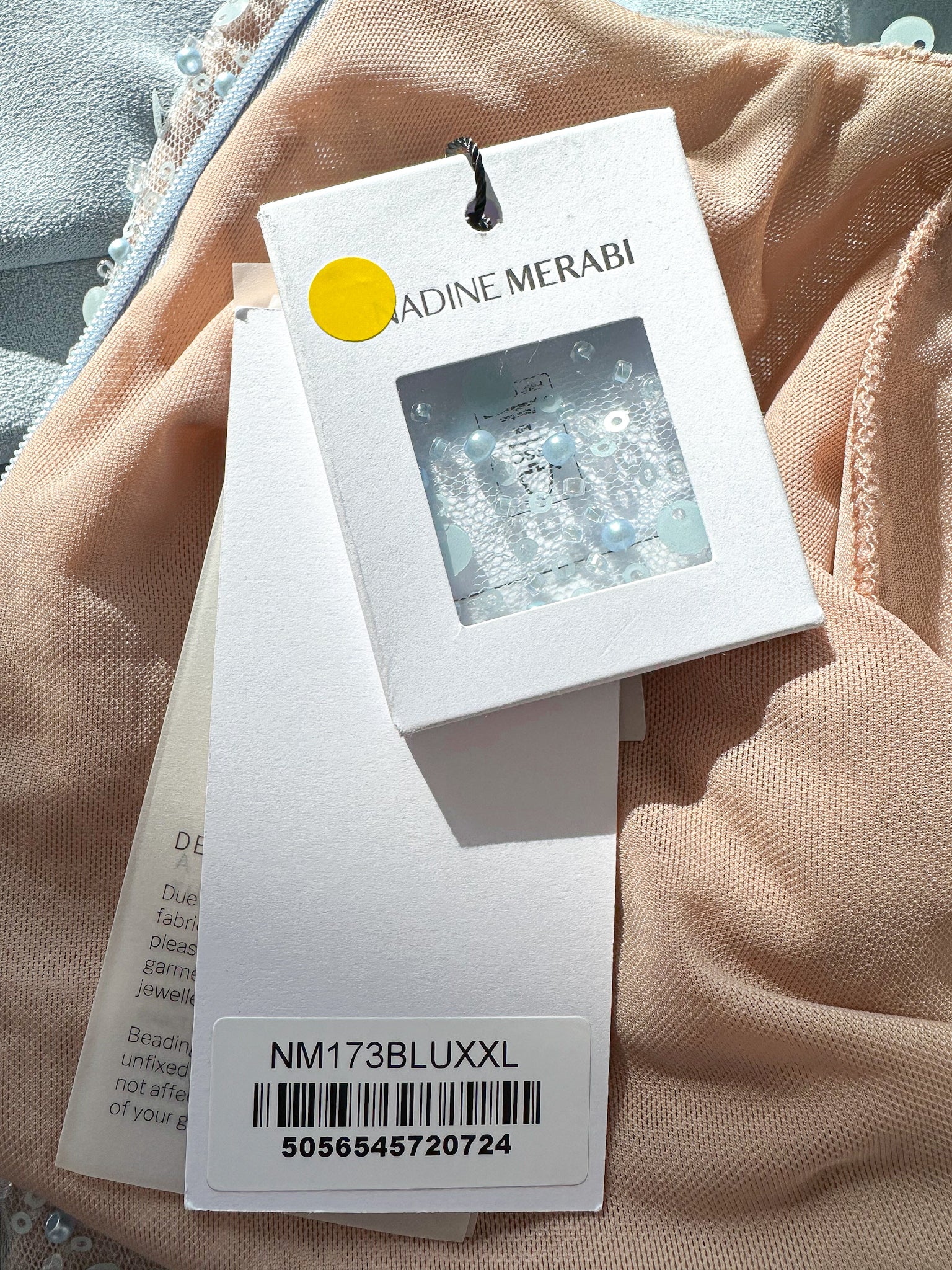 Nadine Merabi Blue Amelia Pearl Sequinned Feather Trim Cuff Jumpsuit