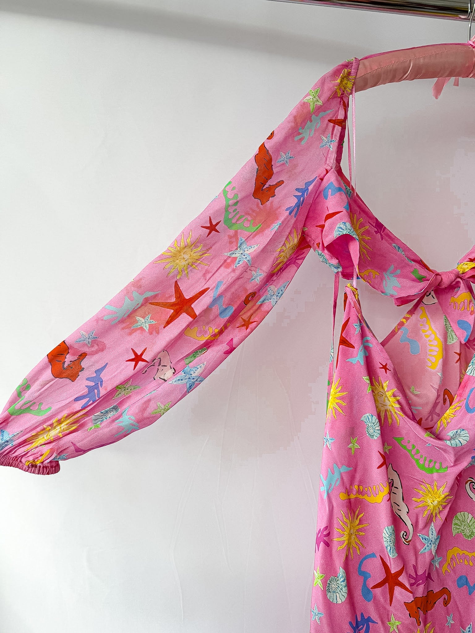 Rixo London Kamilla Pink Seahorse Starfish Print Dress