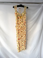 De La Vali Yellow Floral Print Georgette Pampapato Versailles Garden Midi Dress