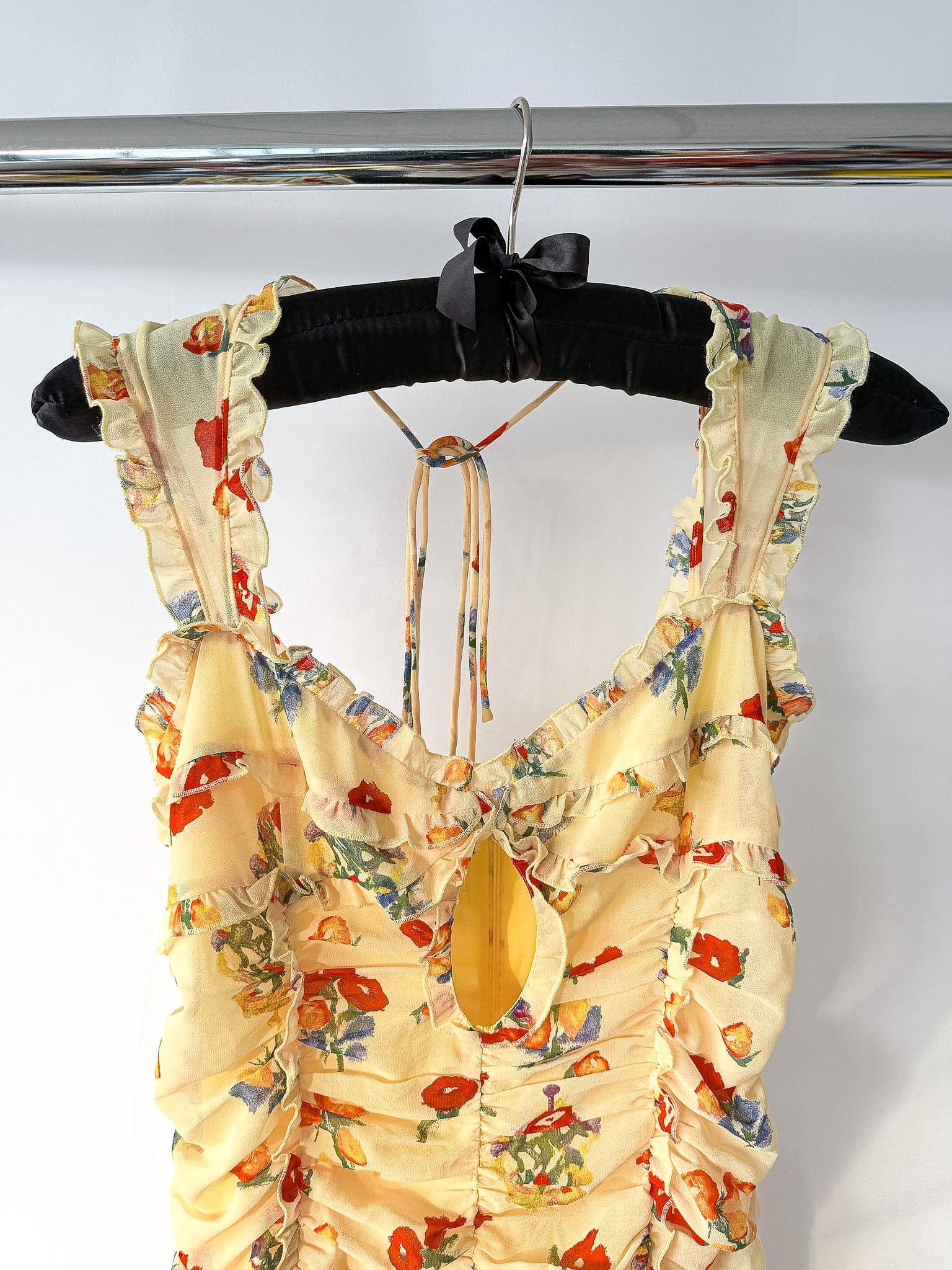 De La Vali Yellow Floral Print Georgette Pampapato Versailles Garden Midi Dress