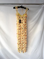 De La Vali Yellow Floral Print Georgette Pampapato Versailles Garden Midi Dress
