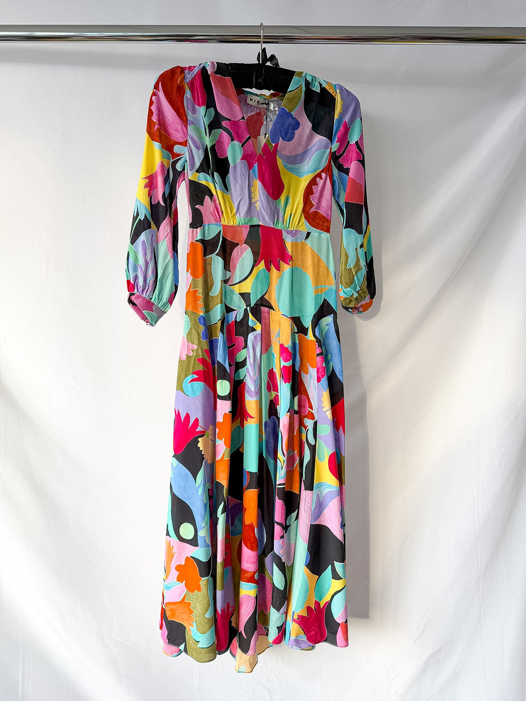 Rixo London Drape Neck Colourful Bold Print Marigold Dress
