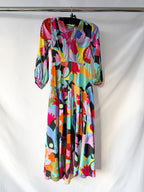 Rixo London Drape Neck Colourful Bold Print Marigold Dress