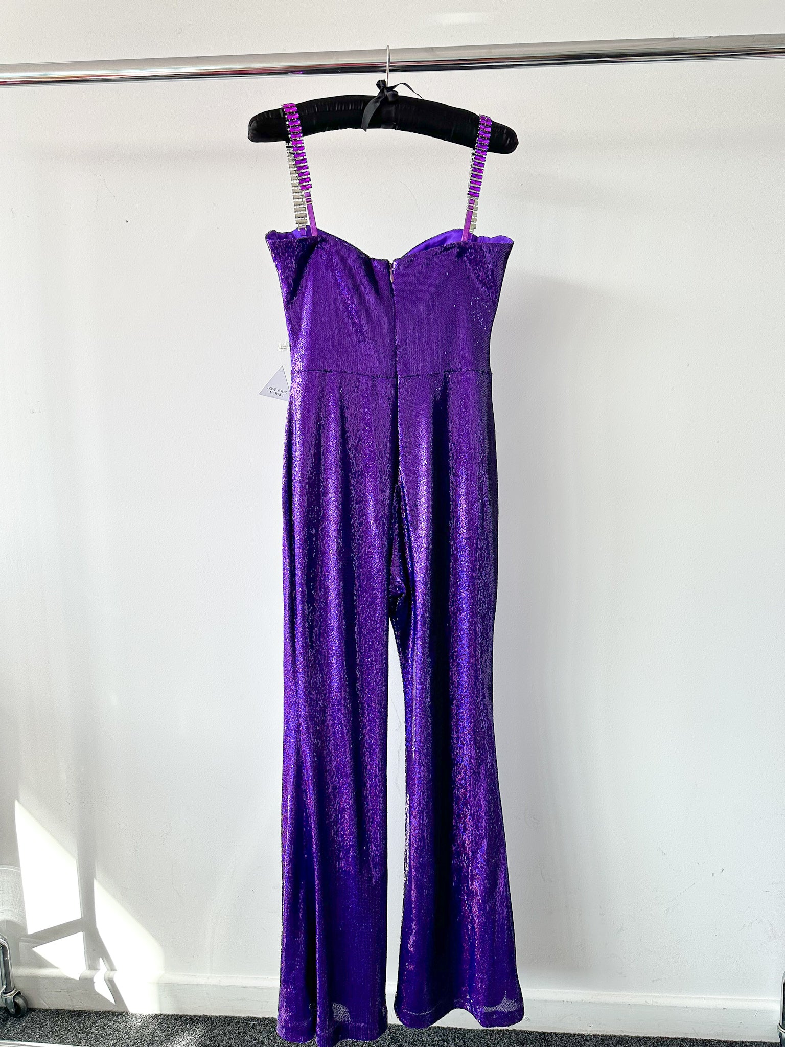 Nadine Merabi Sabrina High Shine Purple Full Sequinned Jumpsuit