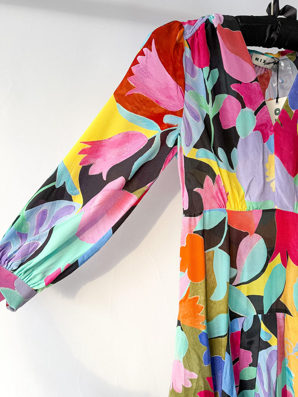 Rixo London Drape Neck Colourful Bold Print Marigold Dress