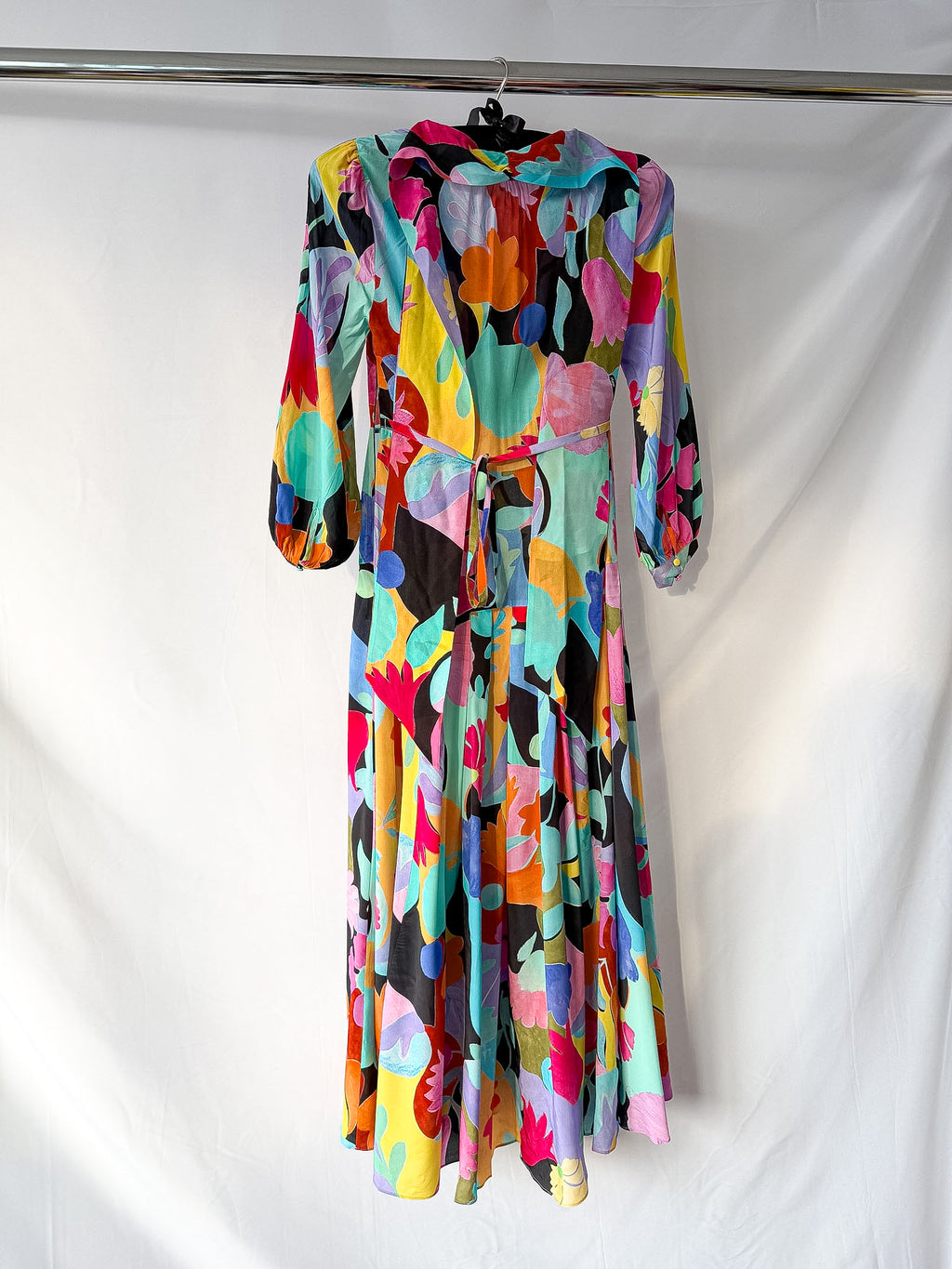 Rixo London Drape Neck Colourful Bold Print Marigold Dress
