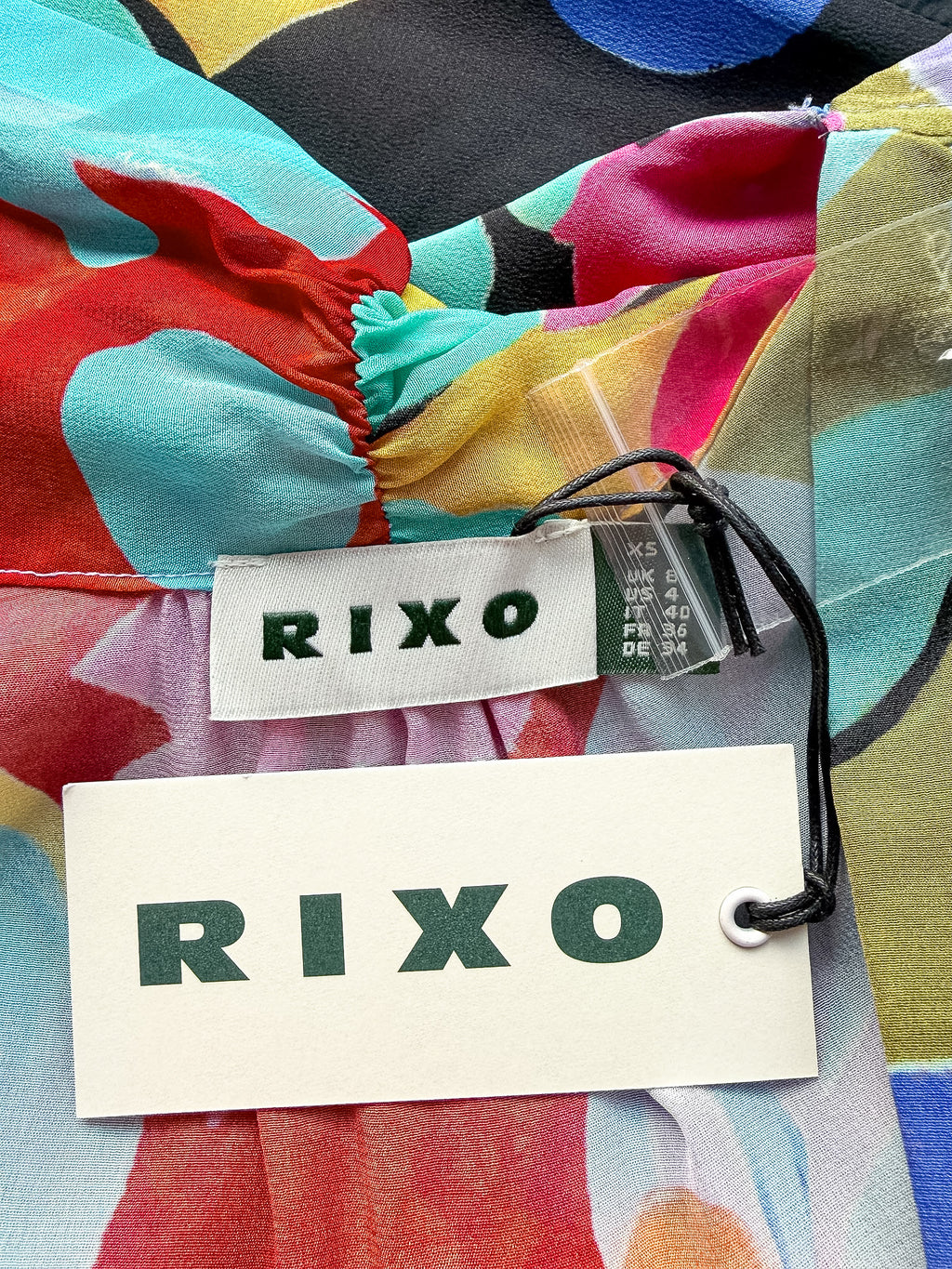 Rixo London Drape Neck Colourful Bold Print Marigold Dress