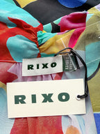 Rixo London Drape Neck Colourful Bold Print Marigold Dress