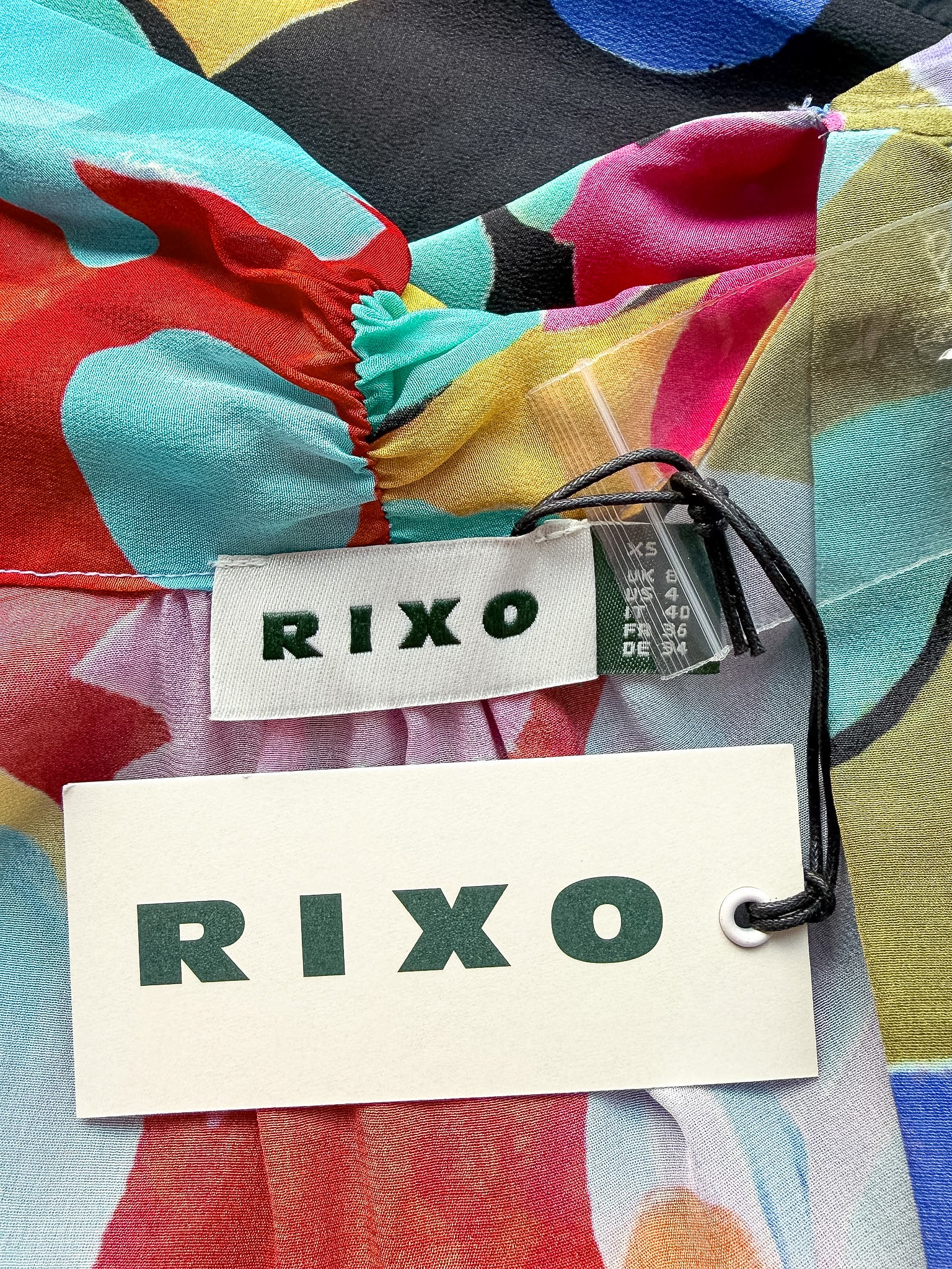 Rixo London Drape Neck Colourful Bold Print Marigold Dress