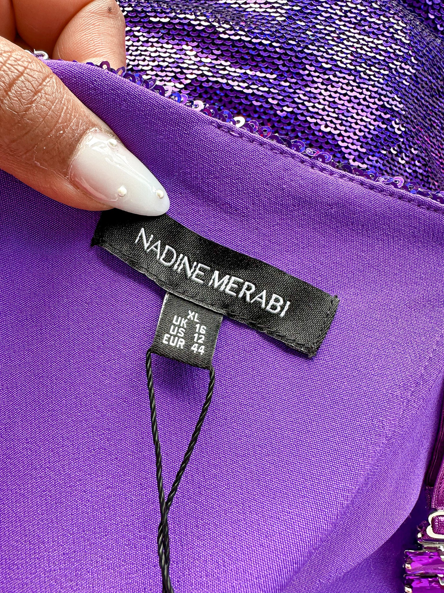 Nadine Merabi Sabrina High Shine Purple Full Sequinned Jumpsuit