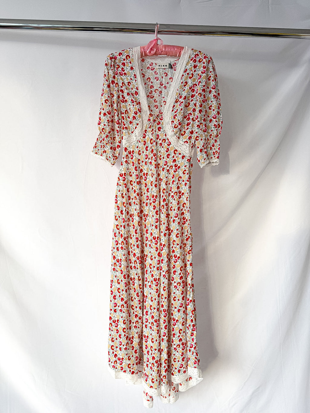 Rixo London Amina Pansy Floral Print Woven Midi Dress