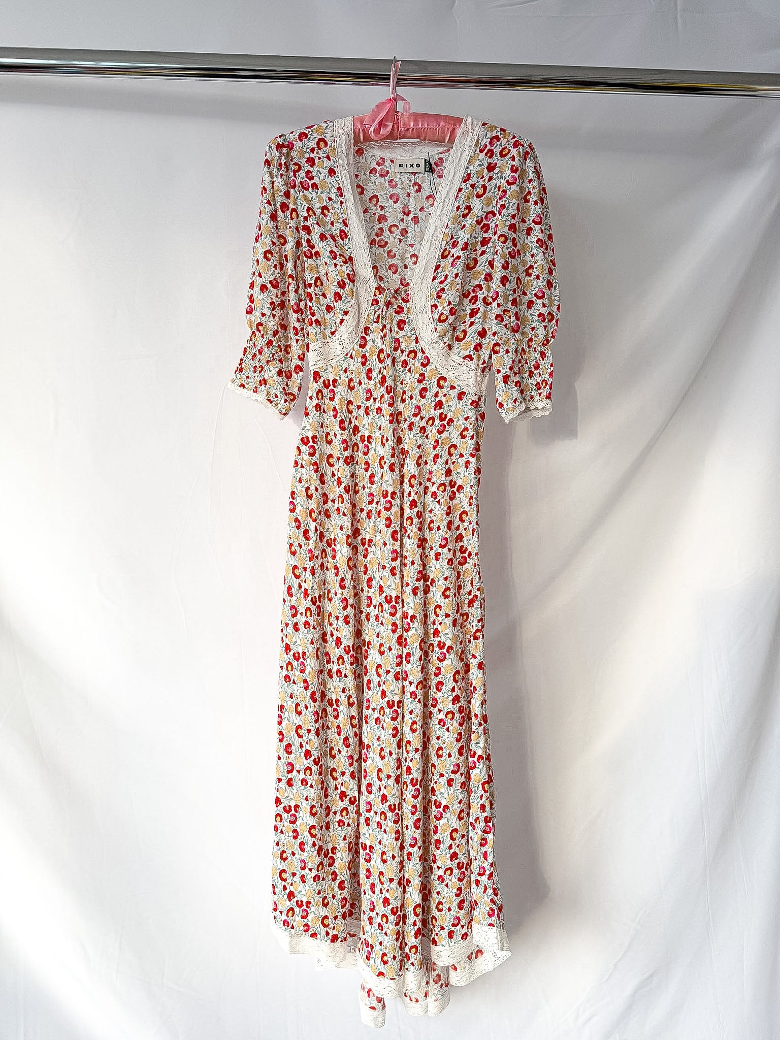 Rixo London Amina Pansy Floral Print Woven Midi Dress