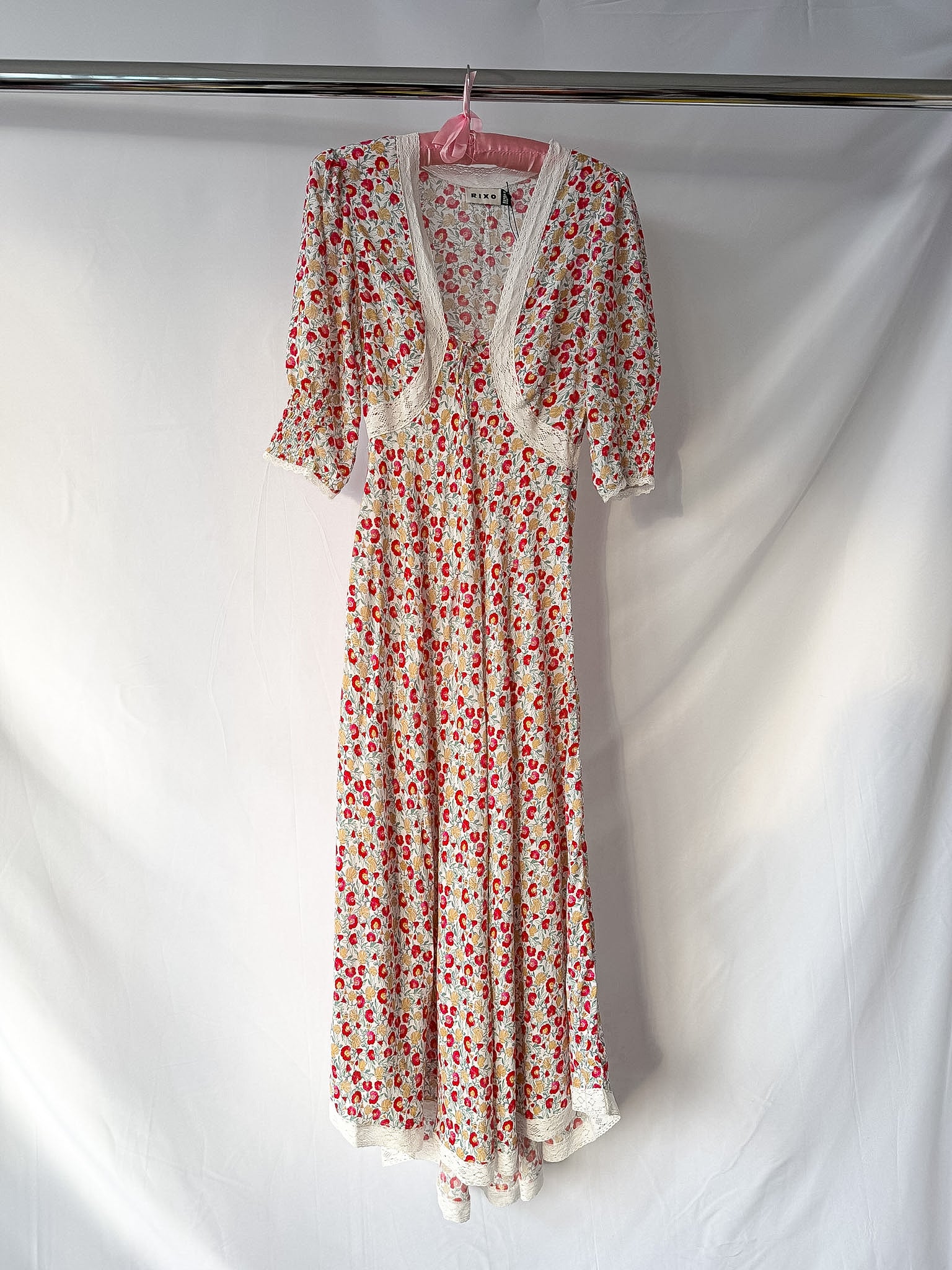 Rixo London Amina Pansy Floral Print Woven Midi Dress