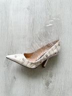 MIDNIGHT 00 White Plastic Ruched Crescent Moon Studded High Heels - House Of Huntington