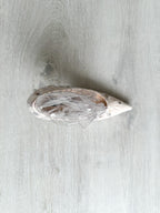 MIDNIGHT 00 White Plastic Ruched Crescent Moon Studded High Heels - House Of Huntington