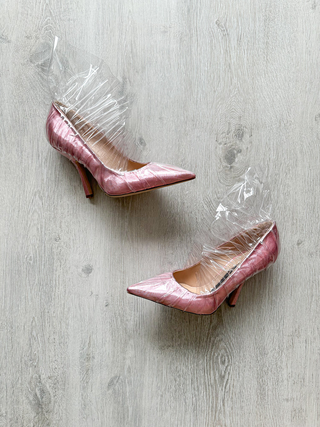 MIDNIGHT 00 Light Pink Ruched PVC Plastic Detail High Heels - House Of Huntington