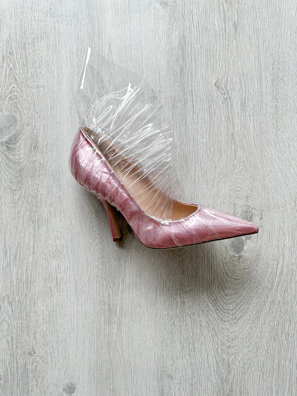 MIDNIGHT 00 Light Pink Ruched PVC Plastic Detail High Heels - House Of Huntington