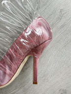 MIDNIGHT 00 Light Pink Ruched PVC Plastic Detail High Heels - House Of Huntington