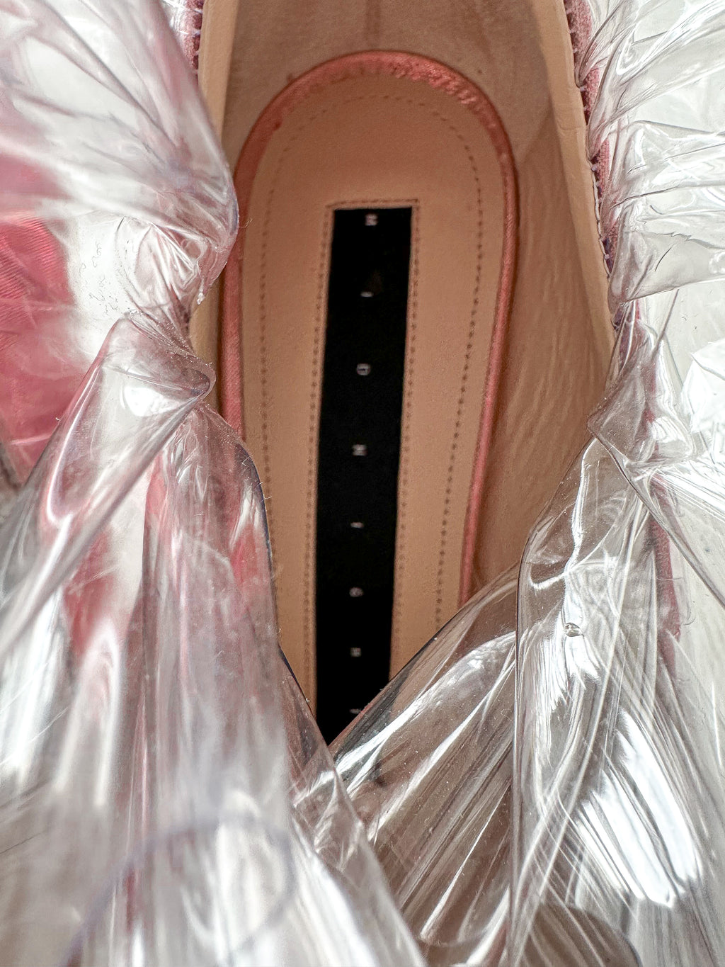 MIDNIGHT 00 Light Pink Ruched PVC Plastic Detail High Heels - House Of Huntington