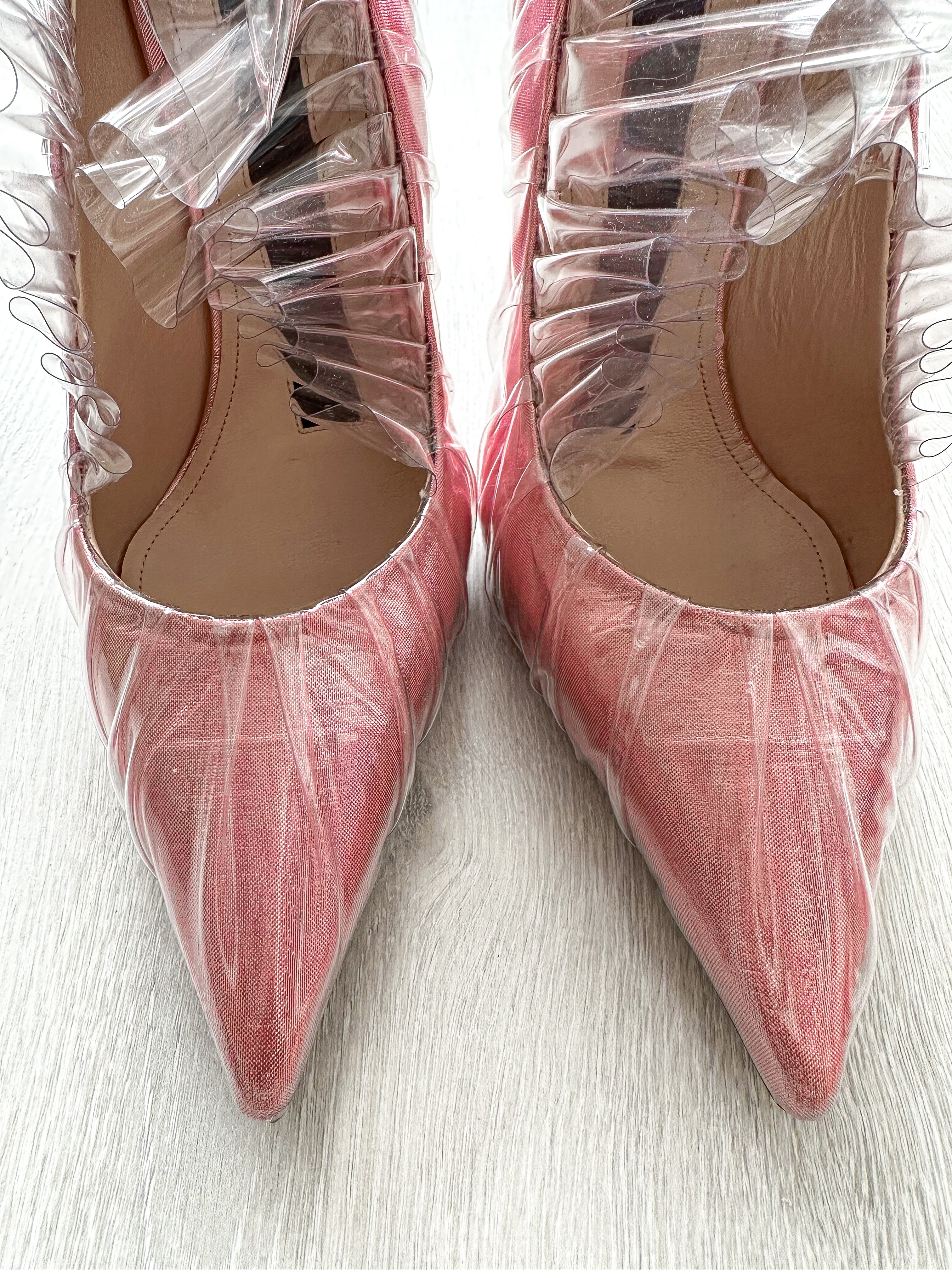 MIDNIGHT 00 Light Pink Ruched PVC Plastic Detail High Heels - House Of Huntington