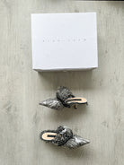 MIDNIGHT 00 Polka Dot Black White Frilly Lace Kitten Heels Mules - House Of Huntington