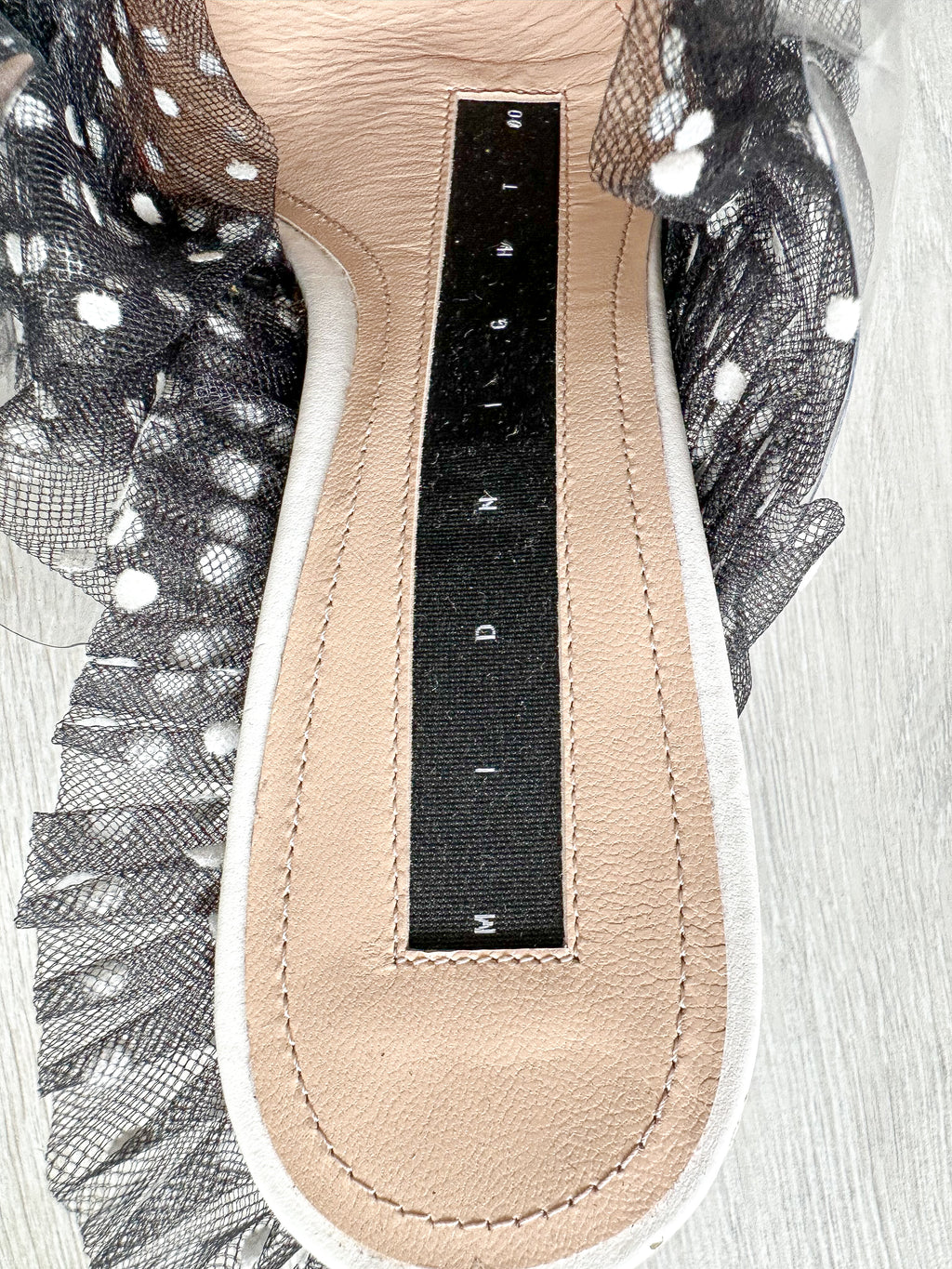 MIDNIGHT 00 Polka Dot Black White Frilly Lace Kitten Heels Mules - House Of Huntington