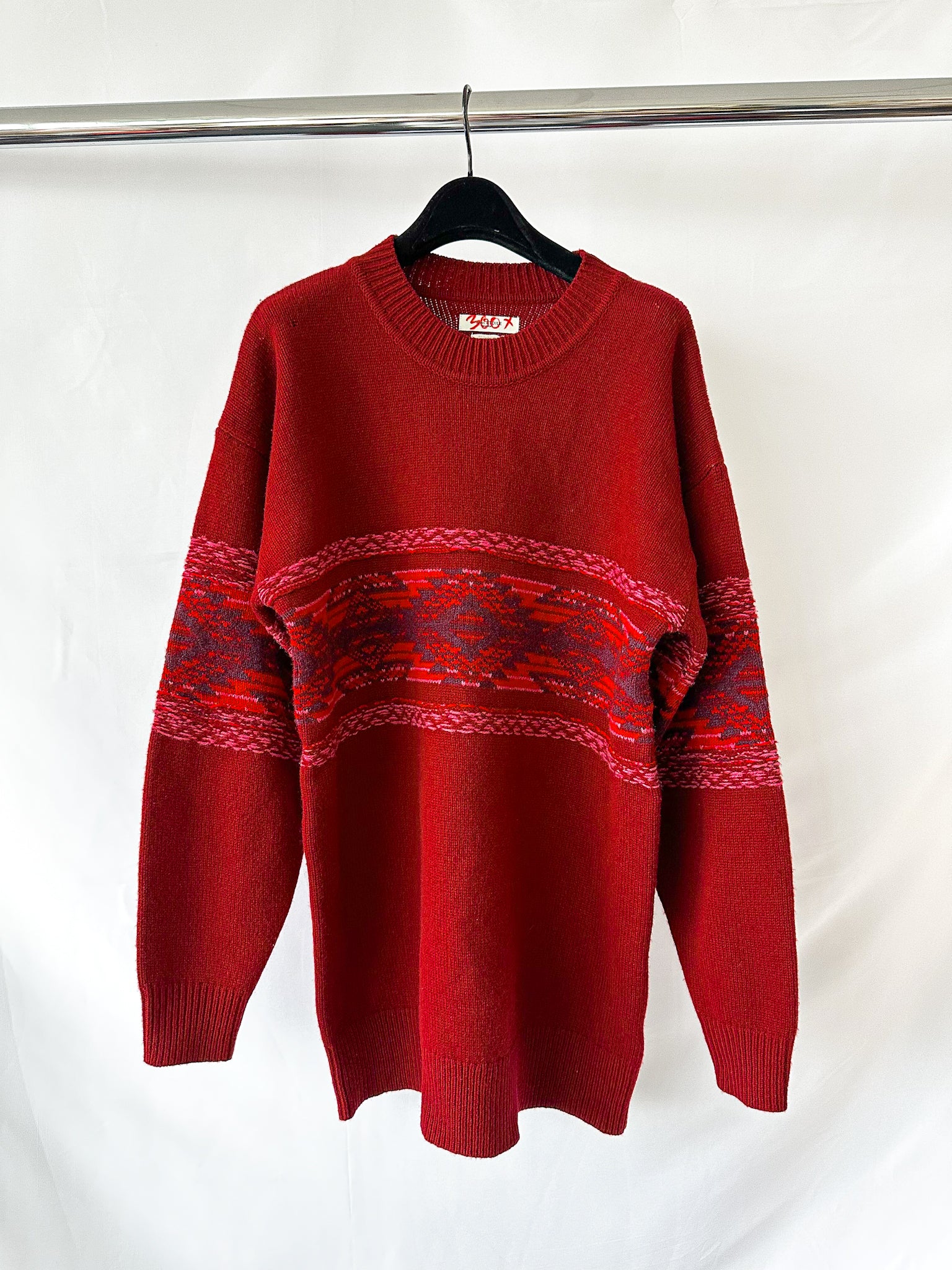 Isabel Marant Etoile Red Fair Isle Knit Merino Wool Blend Oversized Jumper FLAWED