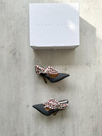 MIDNIGHT 00 Rose Print PVC Plastic Bow Pinstripe Cloth Rockabilly Crescent Brooch High Heels - House Of Huntington