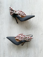 MIDNIGHT 00 Rose Print PVC Plastic Bow Pinstripe Cloth Rockabilly Crescent Brooch High Heels - House Of Huntington