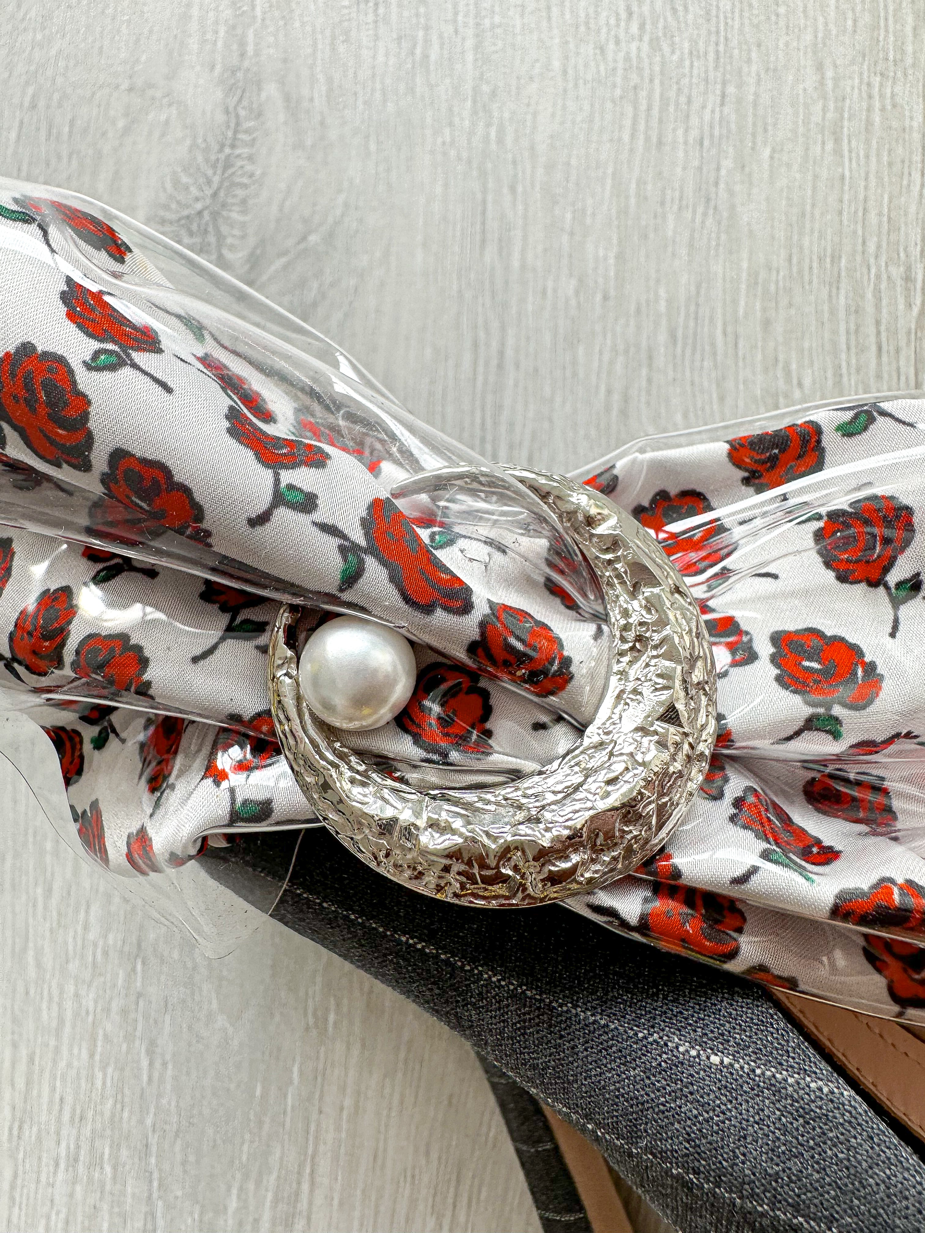 MIDNIGHT 00 Rose Print PVC Plastic Bow Pinstripe Cloth Rockabilly Crescent Brooch High Heels - House Of Huntington