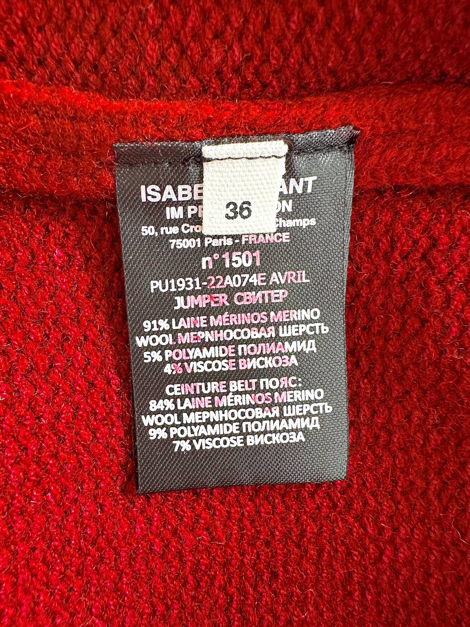 Isabel Marant Etoile Red Fair Isle Knit Merino Wool Blend Oversized Jumper FLAWED
