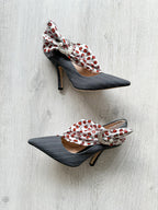 MIDNIGHT 00 Rose Print PVC Plastic Bow Pinstripe Cloth Rockabilly Crescent Brooch High Heels - House Of Huntington