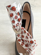 MIDNIGHT 00 Rose Print PVC Plastic Bow Pinstripe Cloth Rockabilly Crescent Brooch High Heels - House Of Huntington