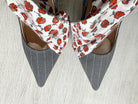 MIDNIGHT 00 Rose Print PVC Plastic Bow Pinstripe Cloth Rockabilly Crescent Brooch High Heels - House Of Huntington