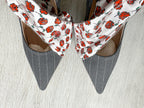 MIDNIGHT 00 Rose Print PVC Plastic Bow Pinstripe Cloth Rockabilly Crescent Brooch High Heels - House Of Huntington