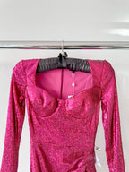 Nadine Merabi Dark Hot Pink Sequinned Feather Hem Sweetheart Neck Mini Dress