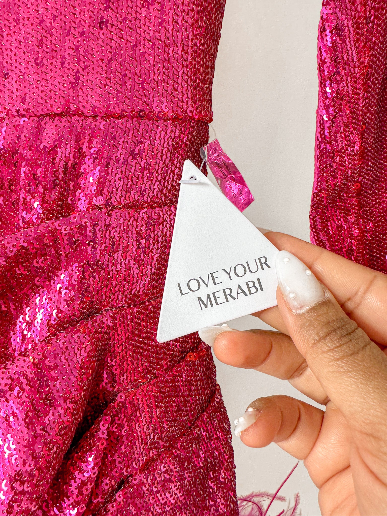 Nadine Merabi Dark Hot Pink Sequinned Feather Hem Sweetheart Neck Mini Dress