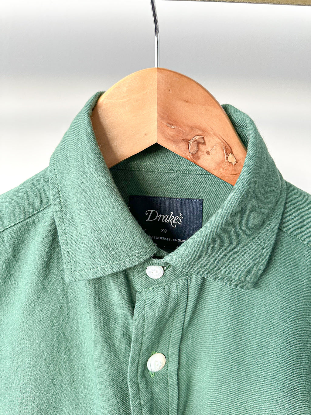 Drake's Green Brushed Cotton Work Shirt